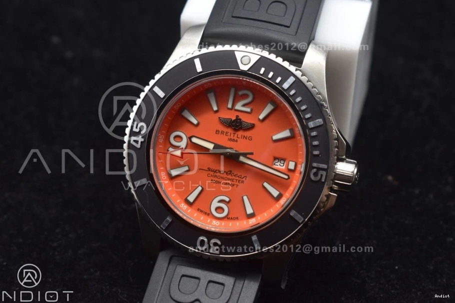Bezel Orange Dial Superocean Automatic 44 TF A2824 Black Edition Rubber On Strap Best 1:1 Black 0511